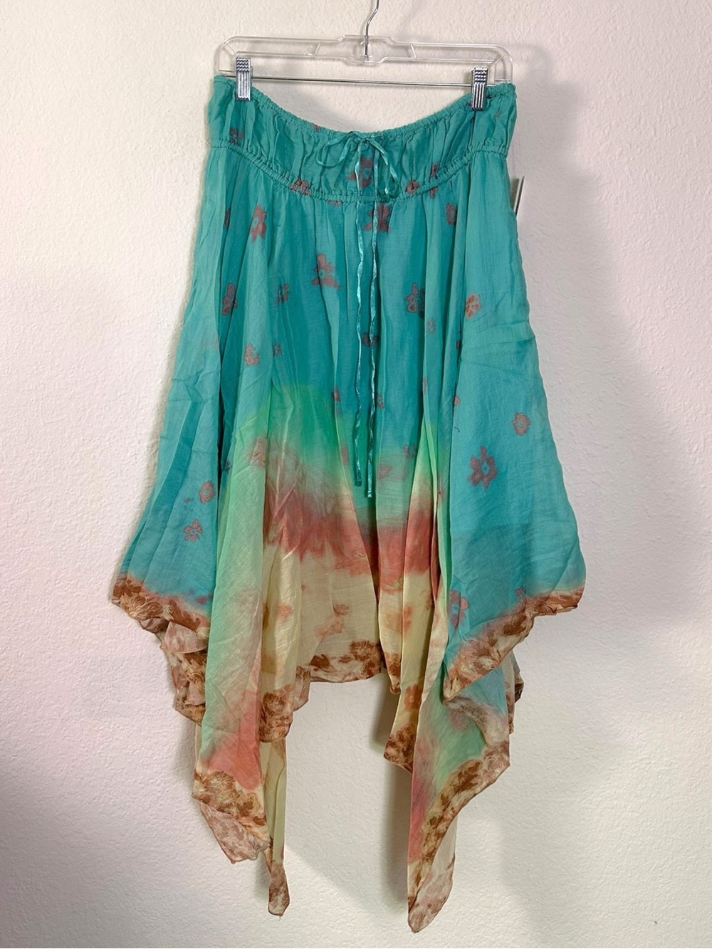 Free People Bohemian 70s FP One Kaia Asymmetrical Midi Skirt Ocean Surf XL NWT - Picture 5 of 9